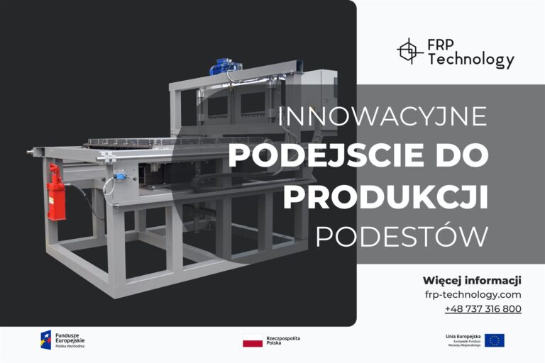 Plakat z maszyną wytwarzającą podesty z FRP.